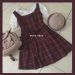 Cute Women's Japanese Preppy Style Sleeveless Tank Dress Plaid Checks Winter Lolita Dress Dark Red&Dark Blue