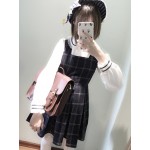 Cute Women's Japanese Preppy Style Sleeveless Tank Dress Plaid Checks Winter Lolita Dress Dark Red&Dark Blue