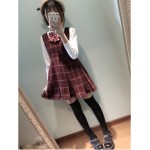 Cute Women's Japanese Preppy Style Sleeveless Tank Dress Plaid Checks Winter Lolita Dress Dark Red&Dark Blue