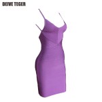 DEIVE TEGER  Sexy v neck sexy lavender backless bandage mini dress vestido bandagem robe sem encosto women Dresses HL1539