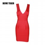 DEIVE TEGER Clear Stock 2017 Fashion Vestidos Sexy Sleeveless Bandage Elegant Women V-neck Dress CS004