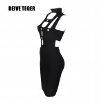 DEIVE TEGER Fashion Midi Bodycon Hollow Out Button Bandage Women Knee-Length Dress Vestidos HL2161