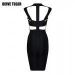 DEIVE TEGER Fashion Midi Bodycon Hollow Out Button Bandage Women Knee-Length Dress Vestidos HL2161