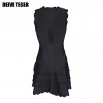 DEIVE TEGER Lace  Women's O-Neck Bandage Dress Stripped Colorful Celebrity Party Dresses  HL1199