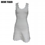 DEIVE TEGER Lace  Women's O-Neck Bandage Dress Stripped Colorful Celebrity Party Dresses  HL1199