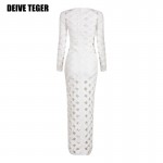 DEIVE TEGER Sexy  Newest Hot Miranda Kerr Long Sleeve Plaid Hollow Out Bandage Vestidos Women Floor-Length Dress HL2176