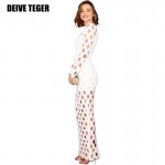 DEIVE TEGER Sexy  Newest Hot Miranda Kerr Long Sleeve Plaid Hollow Out Bandage Vestidos Women Floor-Length Dress HL2176