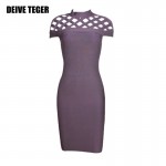 DEIVE TEGER new taupe lattice bandage dress women bandage dress pencil lady Club dress solid Dresses HL1558