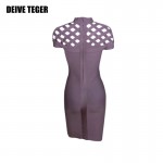 DEIVE TEGER new taupe lattice bandage dress women bandage dress pencil lady Club dress solid Dresses HL1558