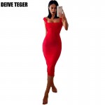 DEIVE TEGER r dress solid red and pink  bandage dress pencil Club woman dress  slit Party sexy Dresses  HL1987