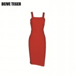 DEIVE TEGER r dress solid red and pink  bandage dress pencil Club woman dress  slit Party sexy Dresses  HL1987