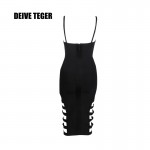 DEIVE TEGER winter sleeveless hollow out halter elegant bodycon bandage women knee-length dress vestidos HL2134