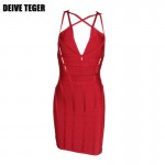 DEIVE TEGER woman dress spaghetti strap sexy Bandage Party red  Dress EL Vestidos bandagem robe HL1675