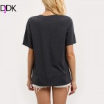 DIDK Fashion T shirts For Women Cotton Top 2016 New Ladies Grey Printed Crew Neck Short Sleeve Summer Casual T-shirt