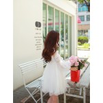 Dabuwawa pretty white long sleeve lace mesh dress