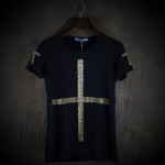 Dance Leisure Clothes Men Fashion Short Sleeve T Shirt Unique Personality Cross Decoration Cultivate One Morality Garments