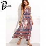 DayLook Bohemia Style Summer Dress Elegant Vintage Floral Print Tied Cami Maxi Dress High Waist Pleated Vestidos Femininas