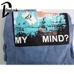 Daylook 2017 Hot Sale Light Blue Letter Patch Ripped Pockets Denim Coat Women Casual Summer Style Fashion Wear Plus Size S-XL