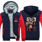 Deadpool With Hot Lady Harley Quinn Jacket Novelty Men Thicken Zipup Hoodies Funny Sweatshirt USA size Plus size