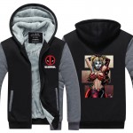 Deadpool With Hot Lady Harley Quinn Jacket Novelty Men Thicken Zipup Hoodies Funny Sweatshirt USA size Plus size