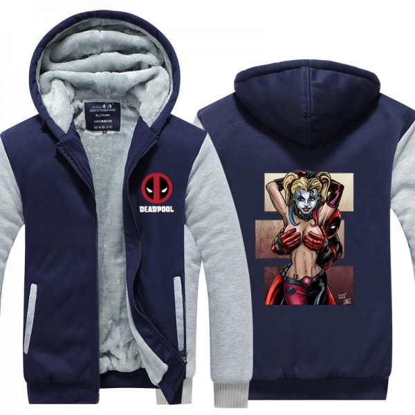 Deadpool With Hot Lady Harley Quinn Jacket Novelty Men Thicken Zipup Hoodies Funny Sweatshirt USA size Plus size