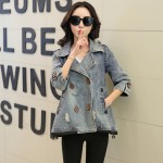 Denim Jacket For Women Distressed Vintage Style 2017 New Double Breasted Ladies Scratched & Ripped Jean Jackets Free Shipping