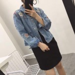 Denim Jacket Women 2016 New Fashion Floral Embroidery Jean Jacket Women Pocket Basic Coat Chaquetas Mujer Abrigos Mujer