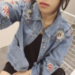 Denim Jacket Women 2016 New Fashion Floral Embroidery Jean Jacket Women Pocket Basic Coat Chaquetas Mujer Abrigos Mujer