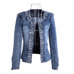 Denim Jacket Women Basic Coats Winter Clothes 2017 Stretch Baru Berlian Imitasi Jeans Jacket Women Pendek Slim Lengan Panjang