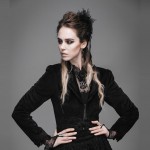 Devil Fashion Goth Rock Black Dark Wear Swallow Tail Short Jacket for Women Metal Retro Medieval Dovetail Coat with Lace Flower