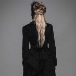 Devil Fashion Goth Rock Black Dark Wear Swallow Tail Short Jacket for Women Metal Retro Medieval Dovetail Coat with Lace Flower