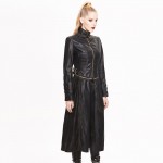 Devil Fashion Gothic Long Spliced Faux Leather Winter Killer Coats Women Steampunk Goth Female Cool PU Military Ridding Overcoat