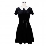 Devil Fashion Punk Rock Elegant Simple Black Short Sleeves Girls Dresses Peter Pan Collar Excellent Stretch Soft Dresses Women