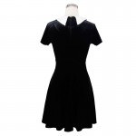 Devil Fashion Punk Rock Elegant Simple Black Short Sleeves Girls Dresses Peter Pan Collar Excellent Stretch Soft Dresses Women