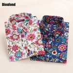 Dioufond Summer Floral Blouse Shirt Women Long Sleeve Tops Cotton Shirts White Navy Blouses Small Flower Blusas Femininas 2016