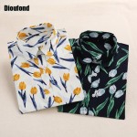 Dioufond Summer Floral Blouse Shirt Women Long Sleeve Tops Cotton Shirts White Navy Blouses Small Flower Blusas Femininas 2016