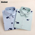 Dioufond Summer Floral Blouse Shirt Women Long Sleeve Tops Cotton Shirts White Navy Blouses Small Flower Blusas Femininas 2016