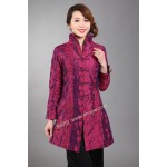 Discount Burgundy Female Silk Polyester Outwear Chinese Traditional Tang Suit Middle-Aged Mother Long Coat Size S To XXXL T045