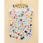 Doodle Cats print Tshirt ladies Novelty pattern t-shirts womens fashion summer dress big size tops tees short sleeved clothing