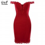 Dotfashion 2016 New Arrival Designer Women Dresses Party Clubwear Sexy Elegant Red Sweetheart Neck Lace Slim Bodycon Dress