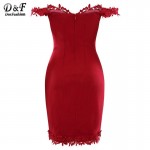 Dotfashion 2016 New Arrival Designer Women Dresses Party Clubwear Sexy Elegant Red Sweetheart Neck Lace Slim Bodycon Dress