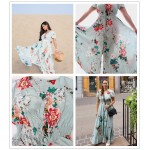 Dotfashion Casual Boho Dresses for Womens Dresses New Arrival Long Dresses Print In Green Short Sleeve Vintage Long Dress 