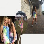 Dotfashion Ladies Summer Style Multicolor Tie-dye V Neck Sleeveless Knotted Shift Dress Hollow Out Shift Mini Dress 