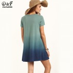 Dotfashion Multicolor Patchwork Short Sleeve T-shirt Dress Female Summer Color Block Round Neck Loose Mini Dress