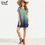 Dotfashion Multicolor Patchwork Short Sleeve T-shirt Dress Female Summer Color Block Round Neck Loose Mini Dress