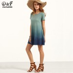 Dotfashion Multicolor Patchwork Short Sleeve T-shirt Dress Female Summer Color Block Round Neck Loose Mini Dress