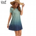 Dotfashion Multicolor Patchwork Short Sleeve T-shirt Dress Female Summer Color Block Round Neck Loose Mini Dress