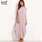 Dotfashion New Dress 2017 for Women Casual Dresses High Quality Women Fashion Dress Pale Purple Dolman Sleeve Maxi Dress 