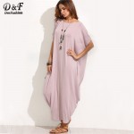 Dotfashion New Dress 2017 for Women Casual Dresses High Quality Women Fashion Dress Pale Purple Dolman Sleeve Maxi Dress 