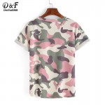 Dotfashion Woman Tops Camouflage Summer Style 2016 New Arrival Casual Tees Crew Neck Print Rolled Short Sleeve T-shirt